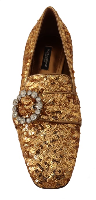 Dolce & Gabbana Gold Sequin Crystal Flat Women's Loafers Shoes - Image 4