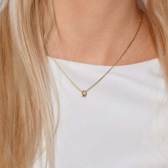 Necklace Diamond Solitaire 0,020 Cts Serti Illusion 0.50 Cts Yellow Gold