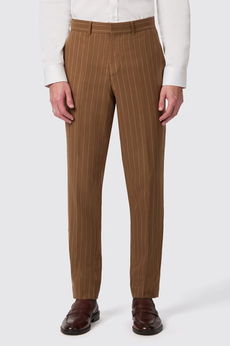 Cuttel Slim Fit Brown Pinstripe Trousers