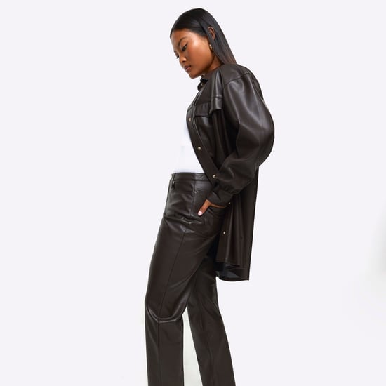 River Island Womens Straight Trousers Petite Brown Faux Leather