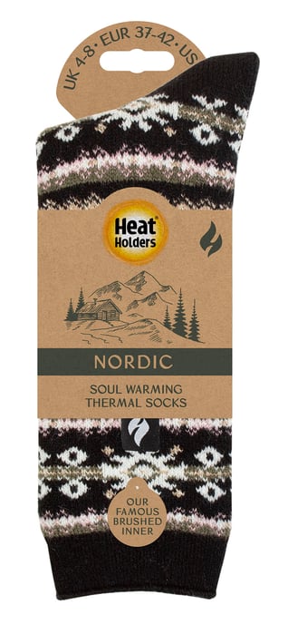 Dames Nordic Sokken | Heat Holders Lite | Lichtgewicht Thermische Winter Sokken voor Vrouwen - Zwart/Olive - Image 2