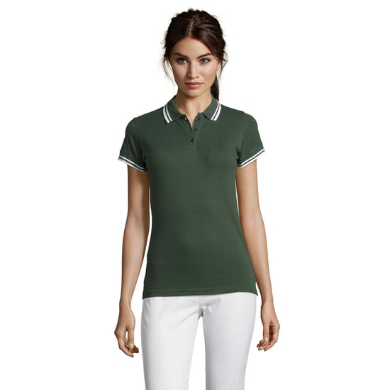 SOLS Dames/dames Pasadena getipt korte mouw Pique Polo Shirt (Bos/Wit) - Image 4