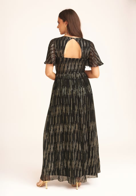 Stripe Foil Angel Sleeves Maxi Dress - Image 4