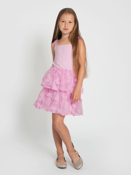 Self Portrait Girls Jersey and Tulle Dress in Pink - Image 4