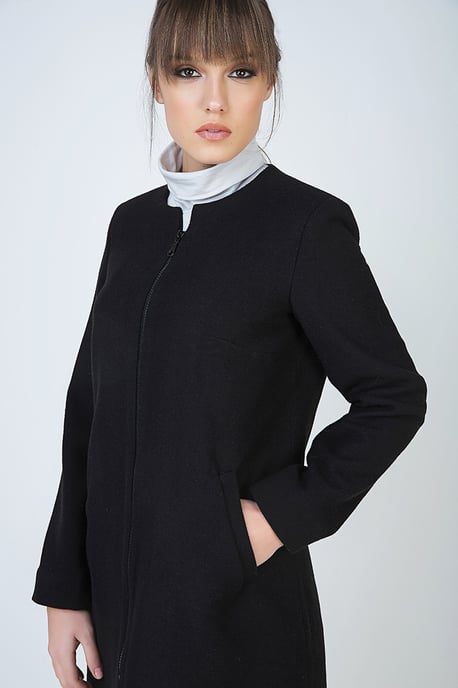 Black Winter Coat in Woven Fabric