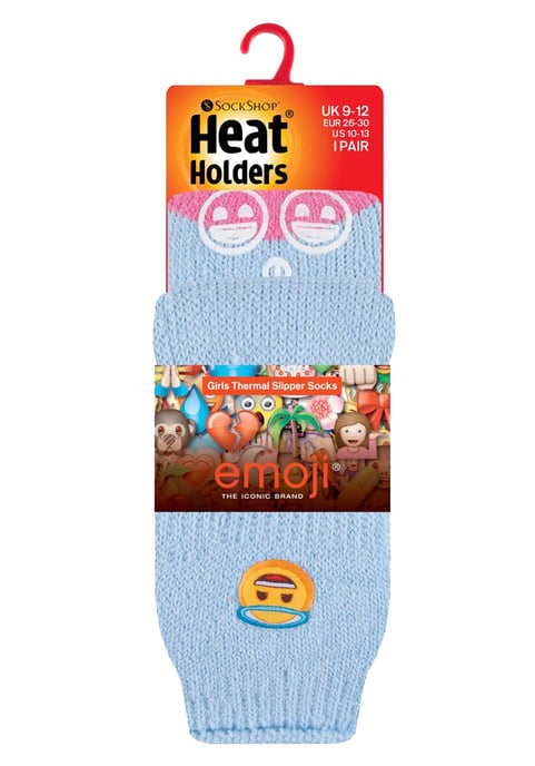 Heat Holders - Childrens Character Non Slip 2.3 TOG Winter Warm Thermal Slipper Socks with Grippers - Emoji Angel Face - Image 2