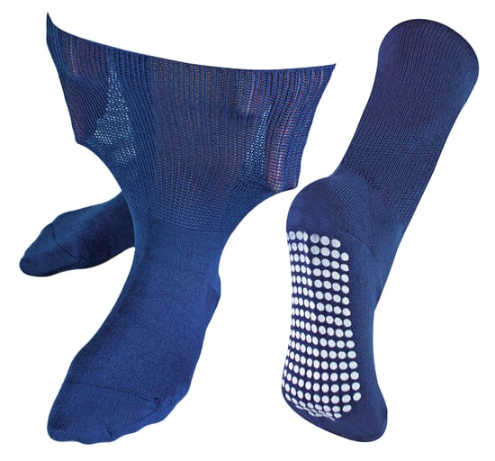 Extra Wide Oedema Socks with Non Slip Grips | Dr.Socks | Mens & Ladies | Bamboo Slipper Socks with Grippers for Swollen Legs Ankles & Feet - Navy - Image 1