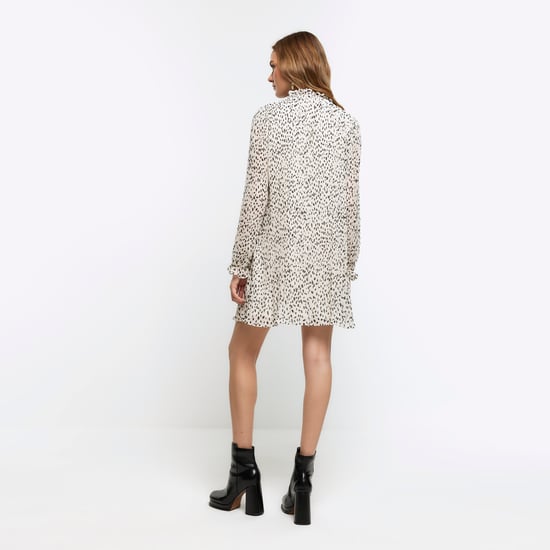 River Island Womens Shift Mini Dress Cream Plisse Leopard Print