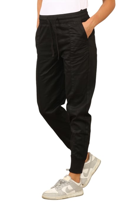 MYT Womens Elasticated Waist Cotton Cuffed Trousers in Black