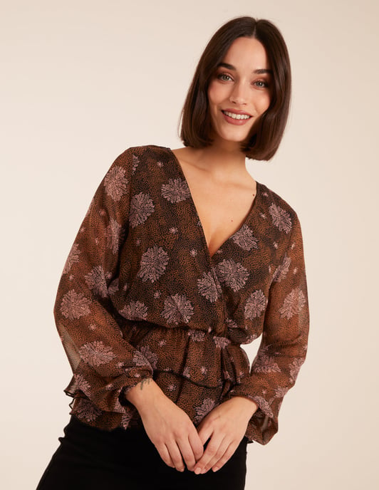 Floral Ruffle Wrap Blouse - Image 1