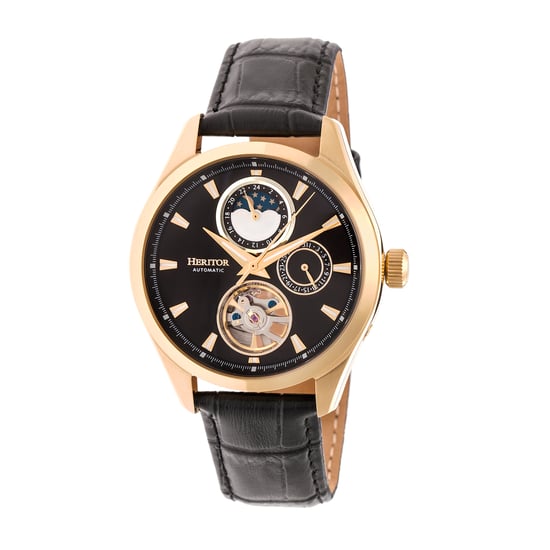 Heritor Automatic Sebastian Semi-Skeleton Leather-Band Watch - Image 1