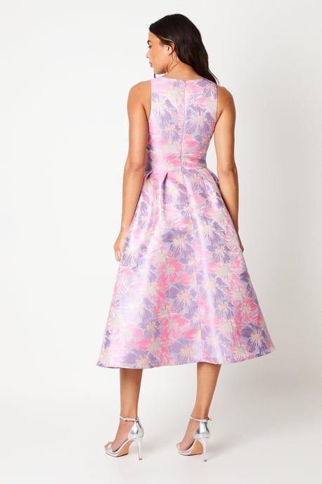 Cross Front Jacquard Midi Dress