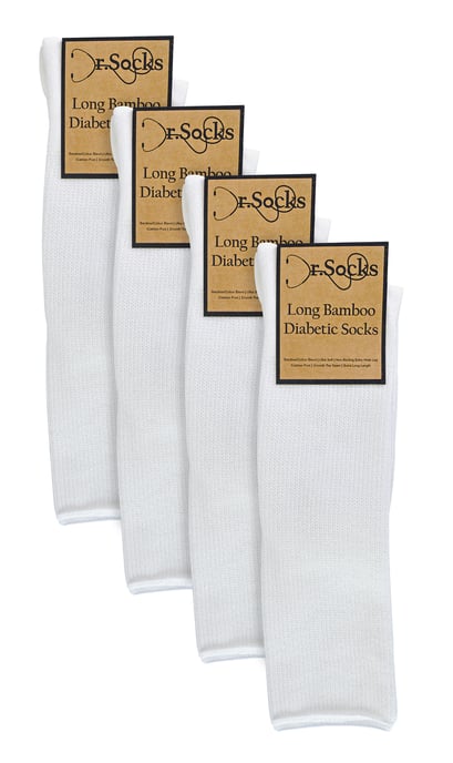 Mens Knee High Diabetic Socks | Dr.Socks | Extra Wide Loose Long Bamboo Socks for Swollen Legs - White - Image 2