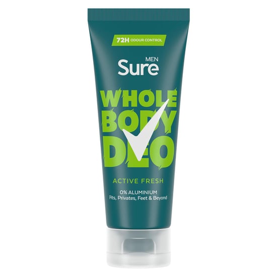 Sure Men Whole Body Deodorant Cream Active Fresh w/ 72H Odour Control 75ml, 6 Pk