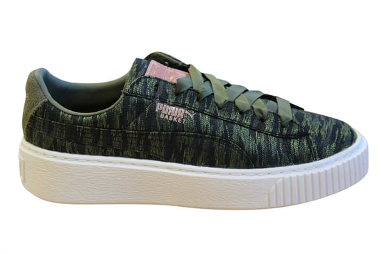 Puma Basket Platform Velvet Rope Olive Low Lace Up Womens Trainers 364092 01