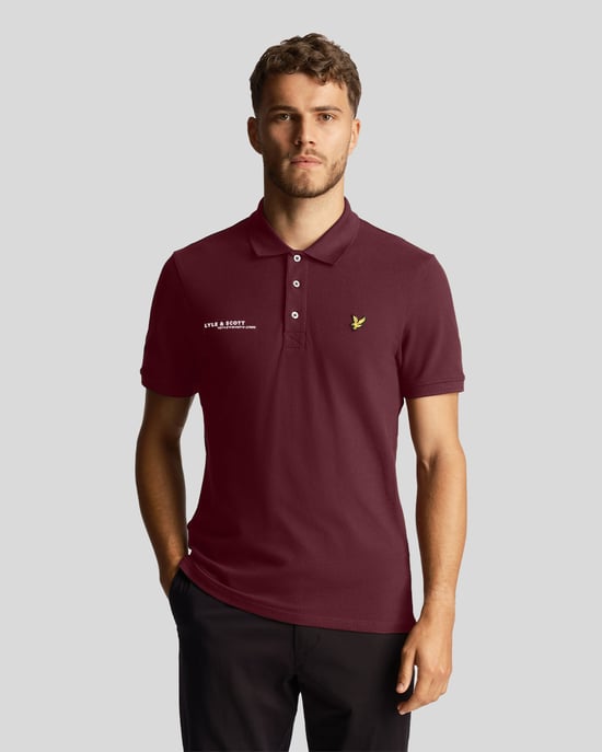 Lyle & Scott men's polo shirt with Co-Ordinates print in burgundy red