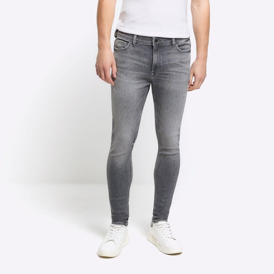 River Island Mens Skinny Jeans Grey Super Spray On Faded