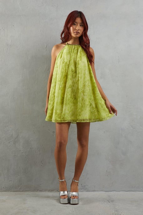 Embellished Chiffon Snake Print Halter Mini Dress