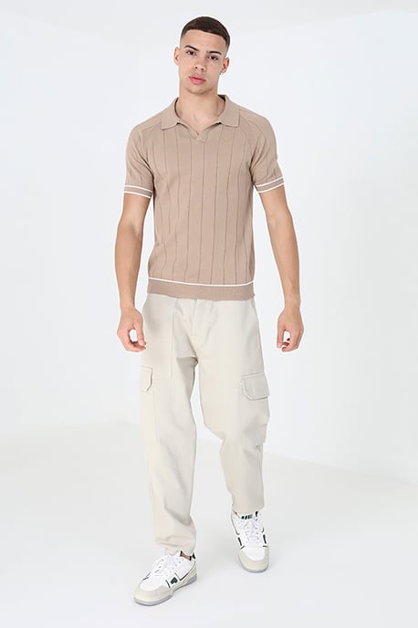 Tan 'Menton' Short Sleeve Open Collar Polo Shirt