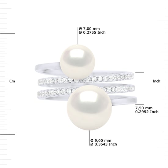 Ring DUO Beads Freshwater 7 and 9 mm White Jewelry 925