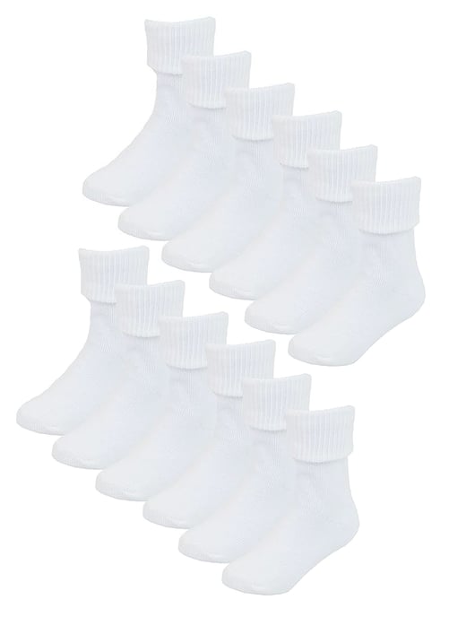 Baby Cotton Turn Over Top-strumpor | 6-parspaket | Sock Snob | Vanliga roliga strumpor för pojke och flicka - Vit - Image 1