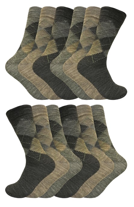 12 par multipack lammullsstrumpor för herrar | Sock Snob | tunna och mjuka strumpor med bikakemönster - brun - Image 1