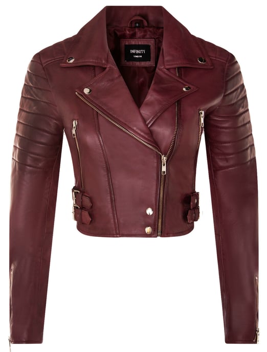 Ladies Brando Short Leather Jacket-Longtown