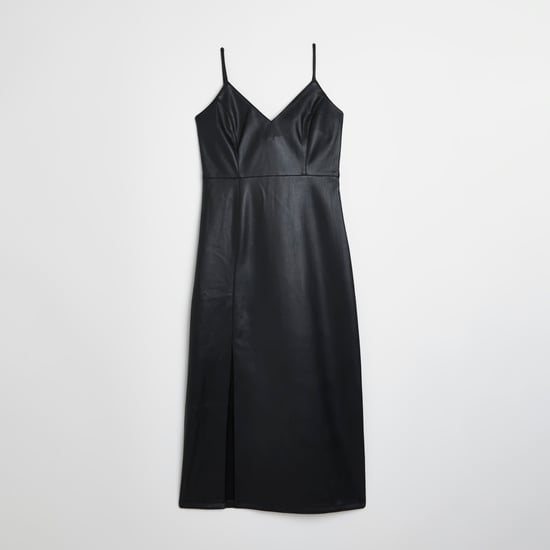 River Island Womens Slip Midi Dress Black Faux Leather