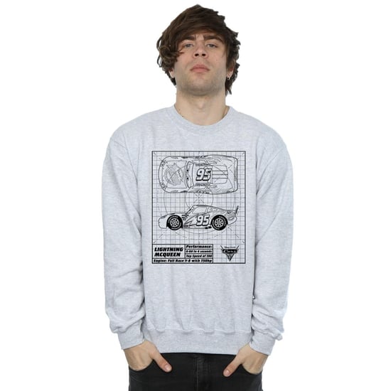 Disney Mens Cars Lightning McQueen Blueprint Sweatshirt (Sports Grey)