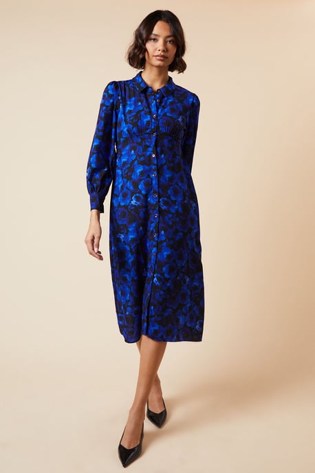 Petite Blue Floral Midi Shirt Dress