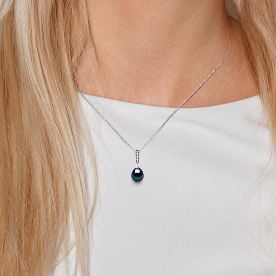 BARETTE Necklace Freshwater Pearl Jewelry 9-10mm Black 925