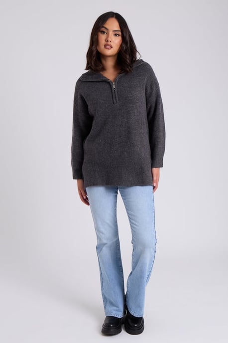 Charcoal Plain Oversized Half Zip