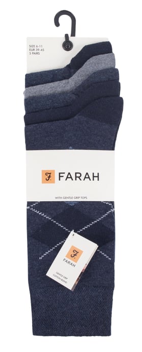 Farah - 5 Pack Mens Thin Breathable Classic Argyle Patterned Soft Top Cotton Dress Socks - FCS270DENTEL (Argyle) - Image 2