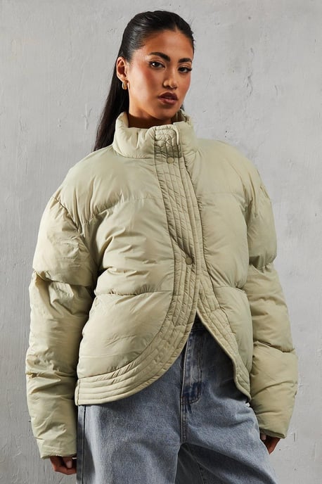 Ribbed Placket Puffer Coat