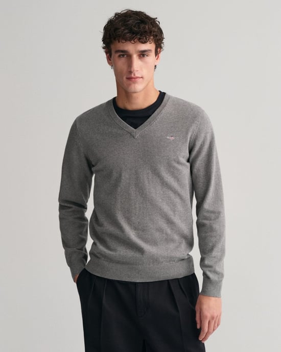 GANT Mens Classic Cotton V-Neck Jumper - Image 1