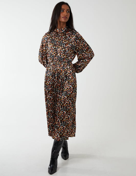 Abstract Animal Print High Neck Blouson