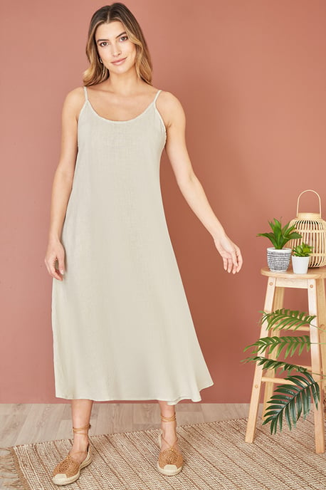 Stone Italian Linen Relaxed Fit Midi Sundress