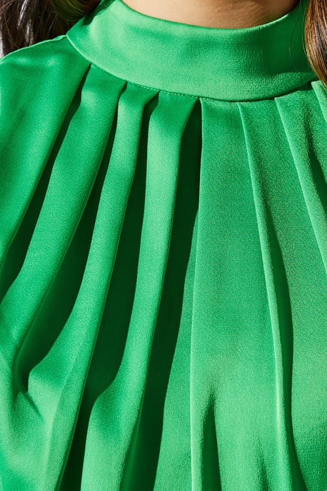 Sleeveless Ruffle Pleat Satin Back Crepe Dress