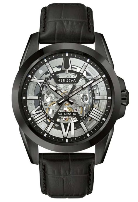 Bulova Sutton Skeleton Heren Zwarte Horloge 98A304 - Image 1