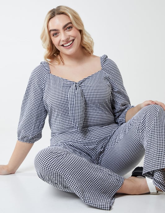 EDIE - Curve Gingham Jumpsuit