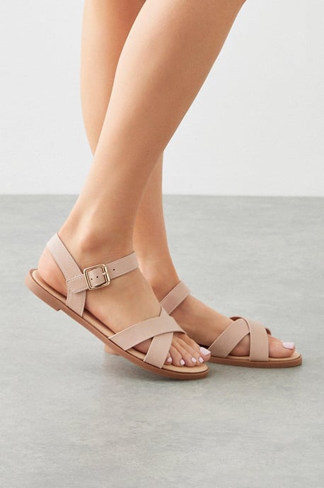 Wide Fit Florence Cross Strap Flat Sandals - Image 1