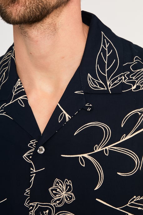 Navy Floral Print Short Sleeve Shirt
