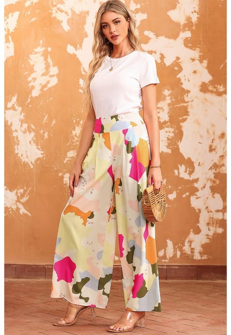 Women's Color Palette Print Wide Leg Pants in Multicolor - Image 4
