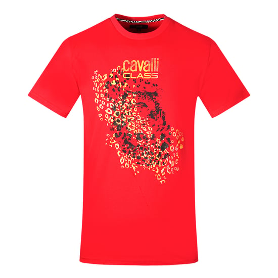 Cavalli Class Leopardprint Silhuett Röd T-shirt - Image 1