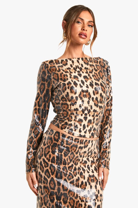 Leopard Sequin Backless Top - Image 1