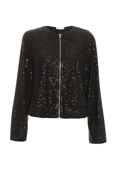 Black Sequin Bomber Jacket