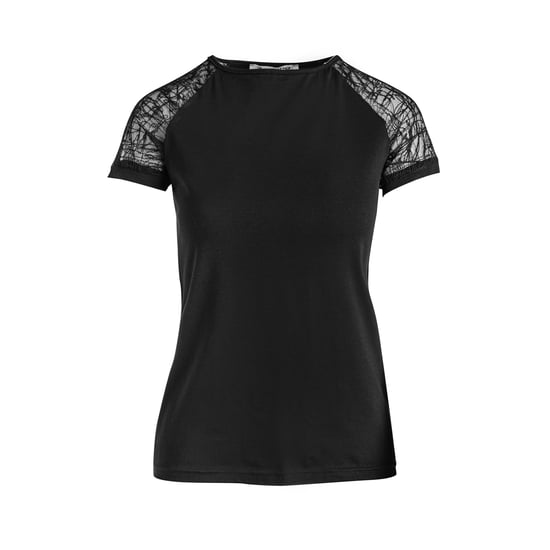 Black Top with Voile Sleeves in Stretch Jersey Sustainable Fabric.