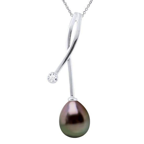 Necklace Jewelry Diamonds 0.02 Cts White Gold - Tahiti Pearl Pear 8-9 mm