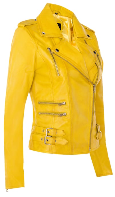 Ladies leather Brando biker jacket-Loddon