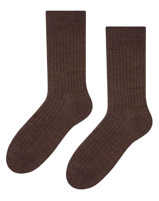 Mens Alpaca Wool Socks for Winter | Steven | Knitted Crew Boot Socks - Brown - Image 1